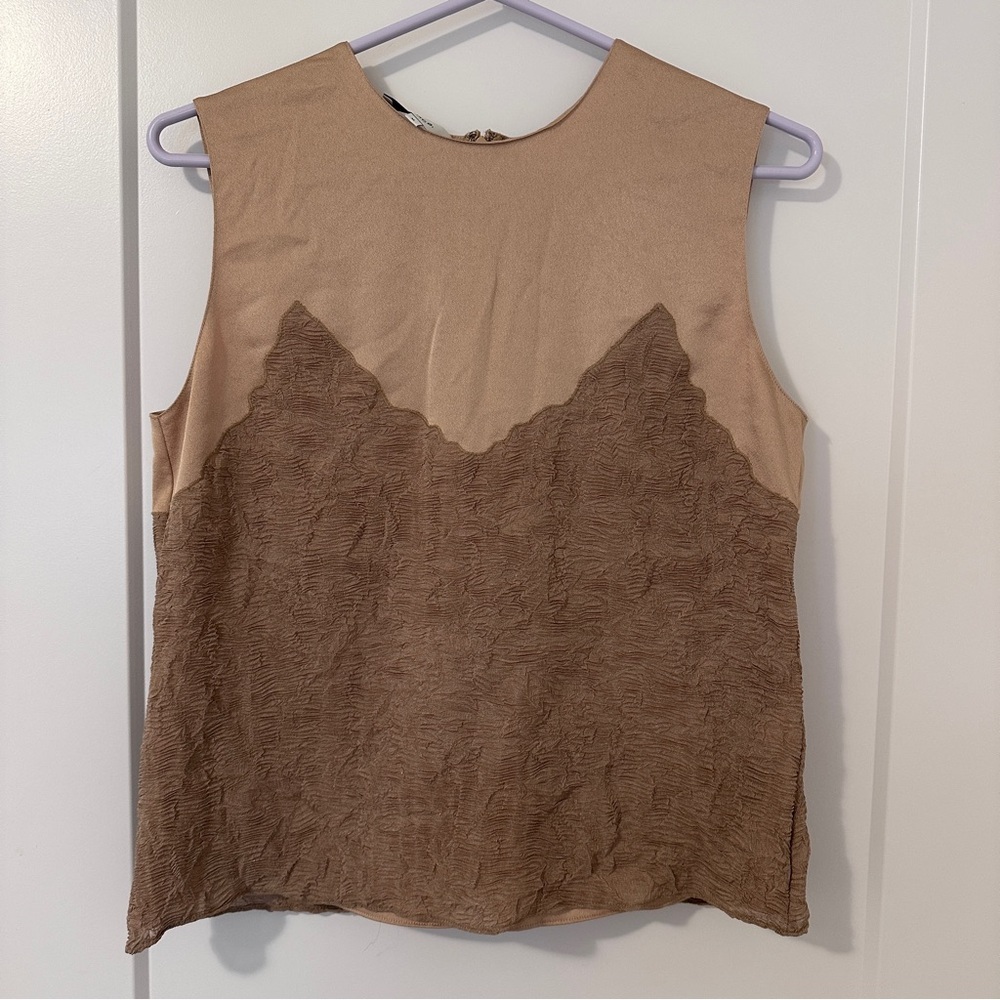 Vince Crinkled Panelled Shell in Chamois/ Dune Colour Size Medium Women’s